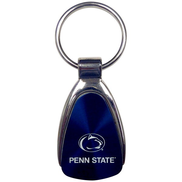 silver teardrop keychain with Athletic Logo and Penn State on navy insert